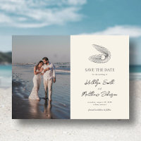 Moderne Shell Beach Ocean Bruiloft Save The Date