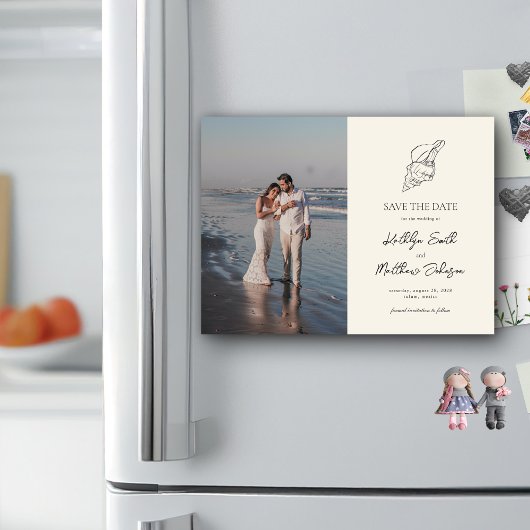 Moderne Shell Beach Ocean Bruiloft Save The Date Magnetische Uitnodiging