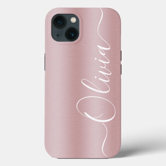 Moderne Shimmer Roze Metallic Aangepaste Naam Case-Mate iPhone Case (Achterkant)