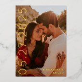 Moderne Sideways Datum Faux Vellum sparen de Datum Folie Uitnodiging (Voorkant)