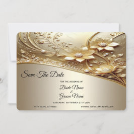 Moderne Sierlijke Gouden Bloem met Parel Save The Date