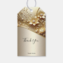 Moderne Sierlijke Gouden Bloem met Parels Cadeaubi Cadeaulabel