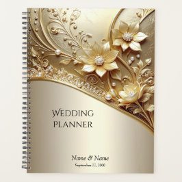 Moderne Sierlijke Gouden Bloem met Parels Planner