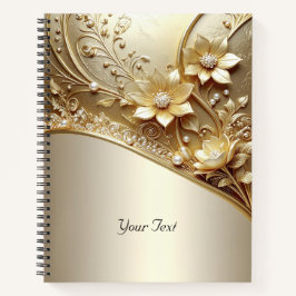 Moderne Sierlijke Gouden Bloem Notebook met Parels Notitieboek
