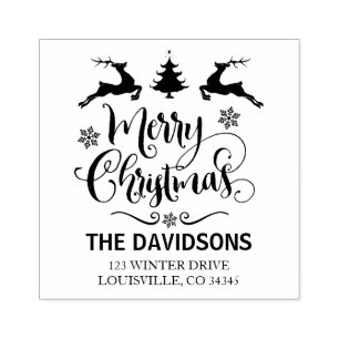 Moderne sierlijke Kerstmis Script Monogram Rubberstempel