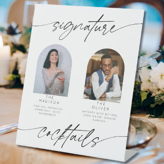 Moderne Signature Cocktail Kalligrafie Script Foto Reclamebord Met Voetstuk