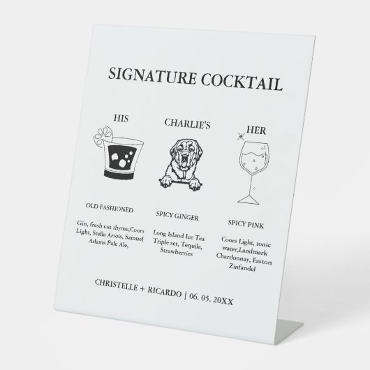 Moderne Signature Coctail Drink Trouwbar Teken Reclamebord Met Voetstuk (Voorkant)