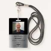 Moderne Silver Black werknemer foto-id Badge (Voorkant met draagriem)