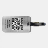 Moderne Silver Business Logo QR-code Bagagelabel (Achterkant horizontaal)