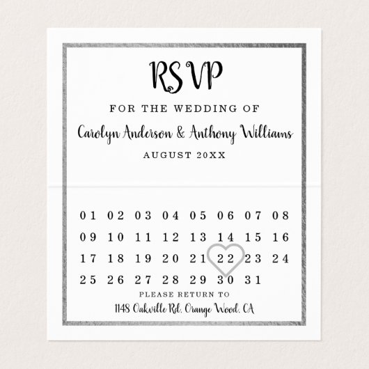 Moderne Silver Foil Agenda RSVP-kaart Visitekaartjes (Binnenkant ongevouwen)