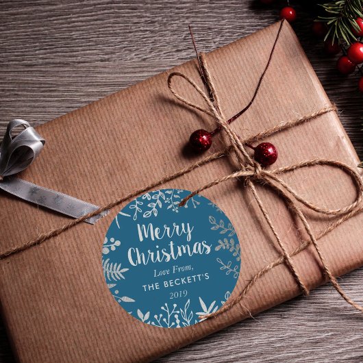 Moderne Silver Foil Foliage kerst Ronde Sticker