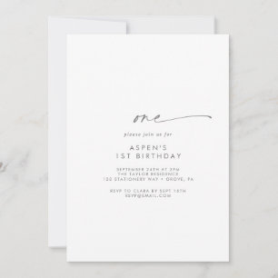 Moderne Silver Script First Birthday Party Kaart