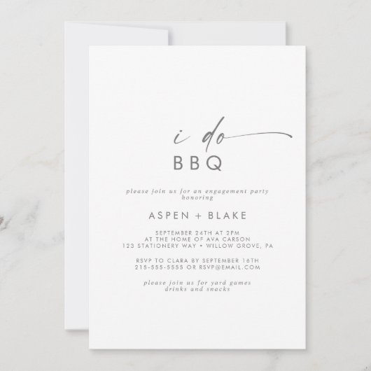 Moderne Silver Script I Do BBQ Engagement Party Kaart (Voorkant)