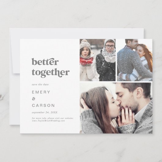 Moderne Silver Typografie Beter samen 3 Foto Save The Date (Voorkant)