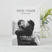 Moderne simpele zwart-wit fotobruiloft save the date (Staand voorkant)