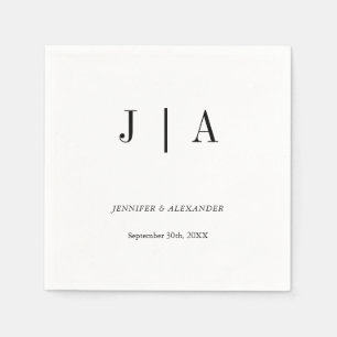 Moderne Simpele Zwarte en Witte Monogram Naam voor Servet