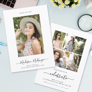 Moderne Simple 5 Photo Calligraphy Easy Afstuderen Kaart