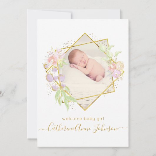 Moderne simple aquarelle Faire-part bébé fille (Devant)