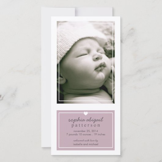 Moderne simple bébé fille Faire-part de naissance (Devant)