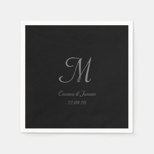 Moderne Simple Black Grey Script Monogram naam Servet