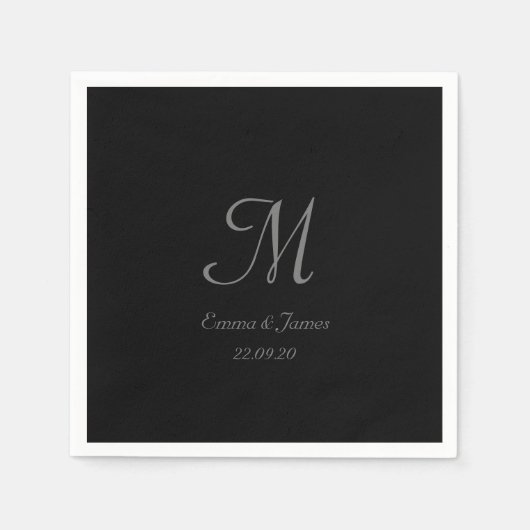 Moderne Simple Black Grey Script Monogram naam Servet (Voorkant)