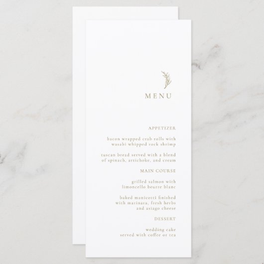 Moderne Simple Blanc Or Olive Branch Menu Mariage (Devant / Derrière)