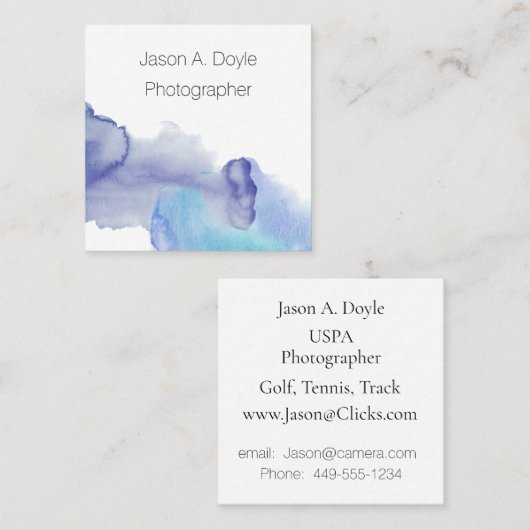 Moderne Simple Blue en White Professional Vierkante Visitekaartje (Voorkant / Achterkant)