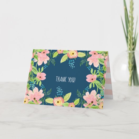 Moderne simple Boho Rose Rose Marine Floral Merci (Devant)
