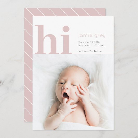 Moderne simple Bonjour bébé fille Faire-part de na (Devant / Derrière)