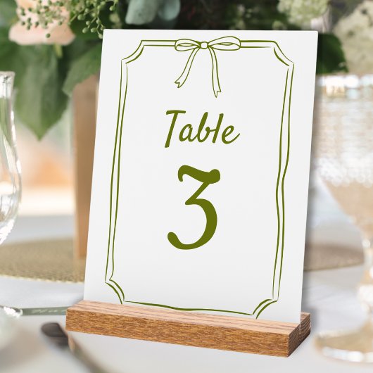Moderne simple Bow Mariage Olive Green Numéro de t