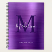 Moderne Simple Brossé Métallique Violet Monogramme (Devant)