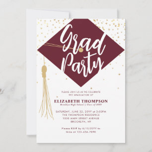 Moderne Simple Burgundy Gold AFSTUDEERDER Gradupar Kaart
