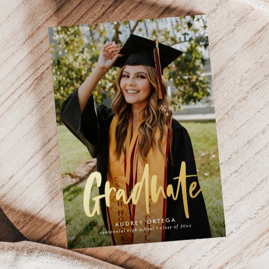 Moderne Simple Calligraphy Two Photo Afstuderen Folie Uitnodiging