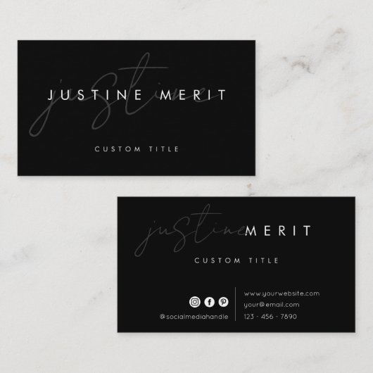 Moderne Simple Cartes de visite noir et blanc (Devant / Derrière)