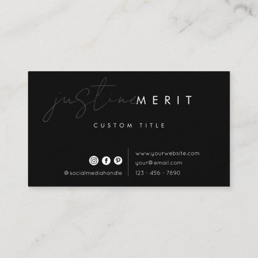 Moderne Simple Cartes de visite noir et blanc (Dos)
