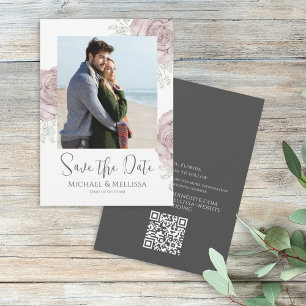 Moderne Simple Chic Dusty Roos Floral Foto QR Code Save The Date