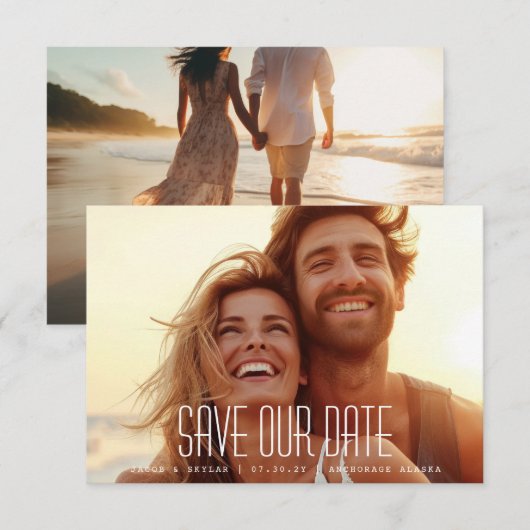 Moderne Simple Dashed Photo Save The Date (Voorkant / Achterkant)