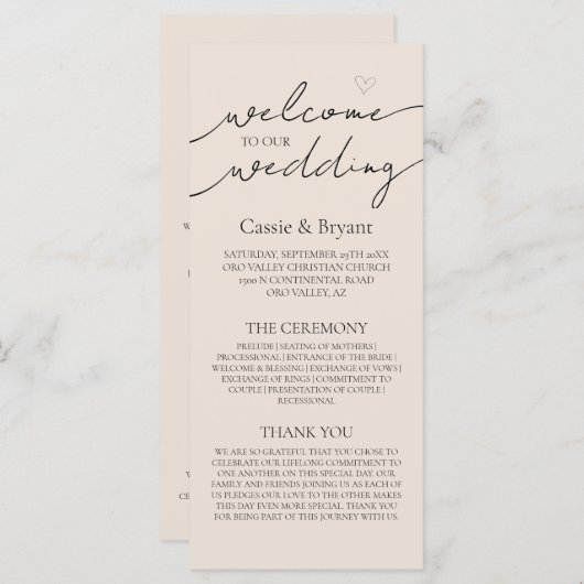 Moderne Simple Élégant Programme de Mariage de Scr (Devant / Derrière)