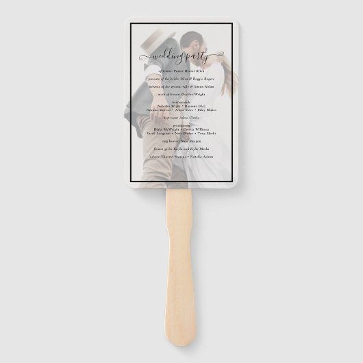 Moderne Simple Elegant Script Photo Wedding Progra Handwaaier (Achterkant)