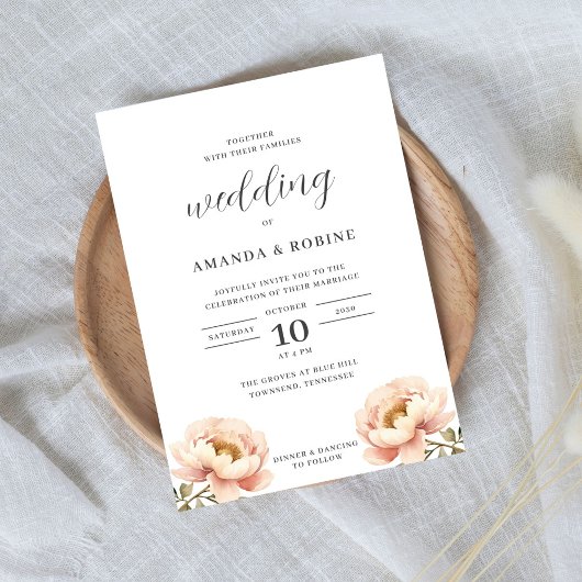 Moderne simple Faire-part de mariage florale de pi