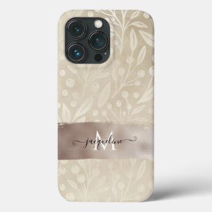 Moderne Simple Foliage Neutral Bronze Folie Name iPhone 13 Pro Hoesje