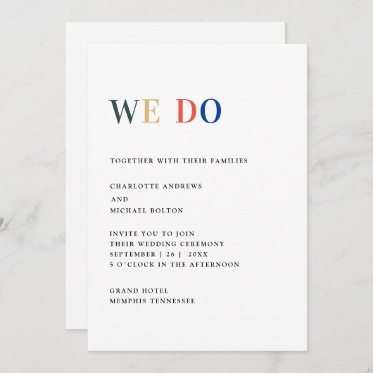 Moderne, simple, fraîche invitation au mariage (Devant / Derrière)