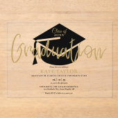 Moderne Simple Gold Script Graduation Party Acryl Uitnodigingen (Voorkant)