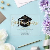 Moderne Simple Gold Script Graduation Party Acryl Uitnodigingen (Insitu (Huwelijk))