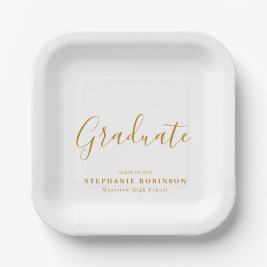 Moderne Simple Gold Script Graduation Party Papieren Bordje (Voorkant)