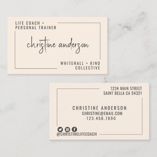 Moderne Simple Life Coach Personal Trainer | Crème Visitekaartje (Voorkant / Achterkant)