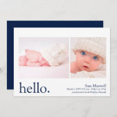 Moderne simple Marine Bonjour Faire-part de naissa (Devant / Derrière)