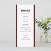 Moderne Simple Maroon and White Wedding Menu Card (Staand voorkant)