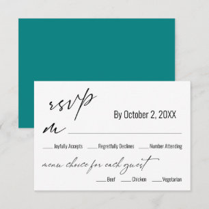 Moderne Simple Menu Choice Blauwgroen Wedding RSVP