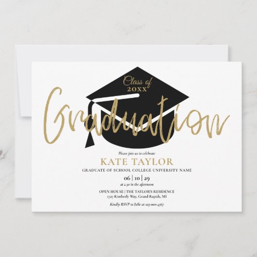 Moderne Simple Photo Gold Script Graduparty Kaart (Voorkant)